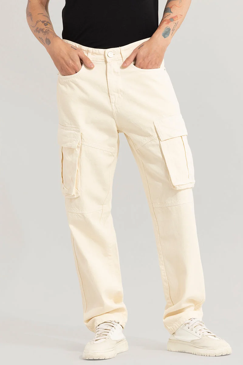 Snitch Cream Adventure-Ready Cream Cargo Jeans for Men | Best Price UAE